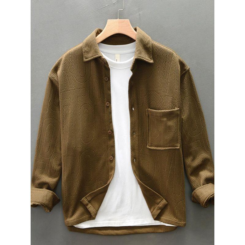 2025 New Knitted Long-Sleeved Shirt for Men, Thickened, Loose, Casual, Soft, Japanese Retro Workwear Shirt Jacket