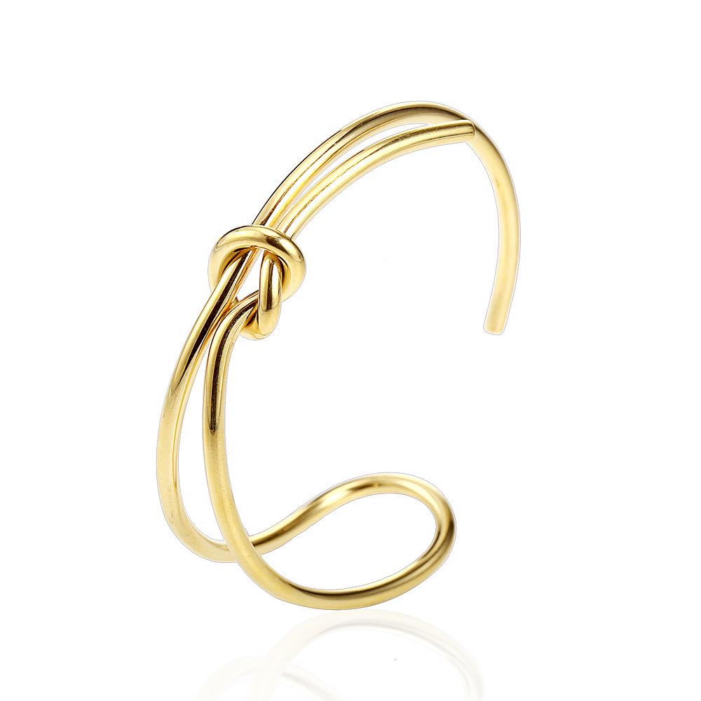 Women's 18K Gold Plated Knot Bangle - Creative Design, Long & Short Opening, Fashionable Titanium Steel Jewelry