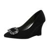 Fashion FHC 2025 New 8CM High Hlees,Women Pumps,Sexy Rhinestone Pearls Wedges Shoes,Bowtie Pointed Toe,Slip On,Size 35-43,Black,Dropship