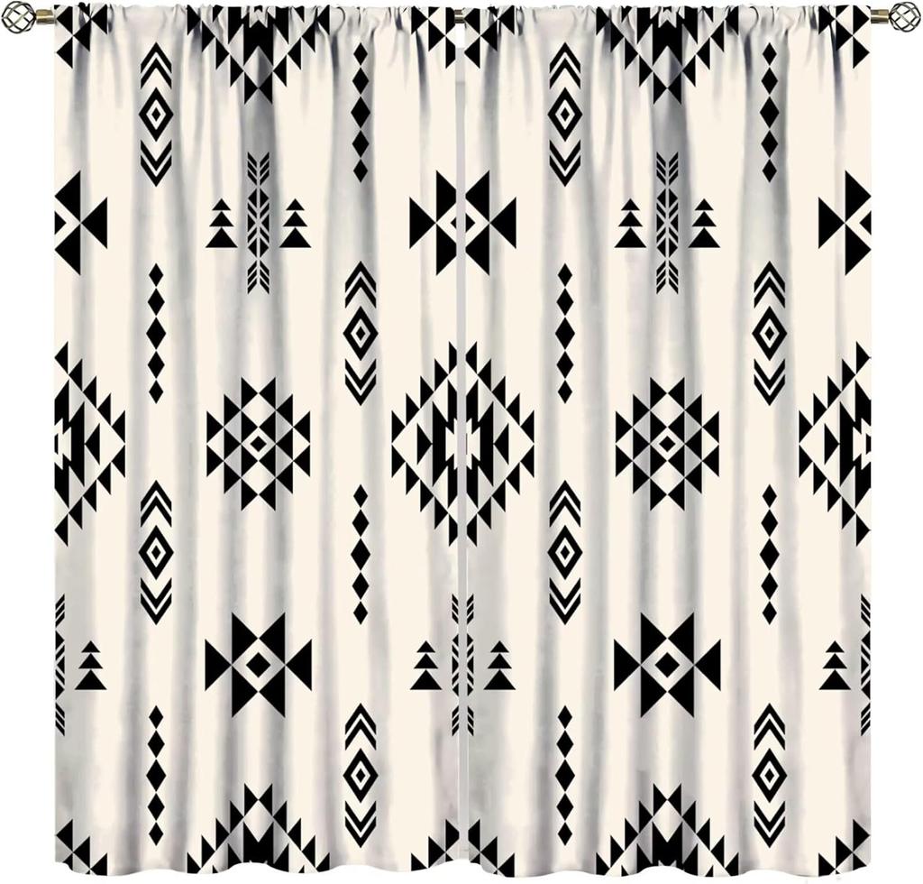 Tribal Geometric Pattern Curtains,Traditional Southwestern Style Aztec Window Treatments for Bedroom Living Room,Minimalist