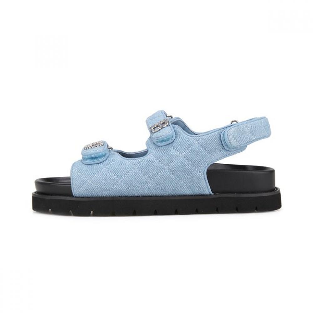 Barbara Women Denim Velcro Stitch Welt Backstrap Sandals 4cm Bbj301