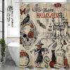 Vintage Halloween Skull Castle Grave Gothic Skull Bat Raven Black Cat Shower Curtain, Bathroom Decorative Shower Curtain, Waterp