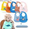 Silicone World 1 Stück Wasserdichte Lätzchen Baby Kinder Sachen Niedliche Cartoon-Aufdrucke Kinderlätzchen Verstellbar Weiches Silikonlätzchen Baby Fütterungszubehör