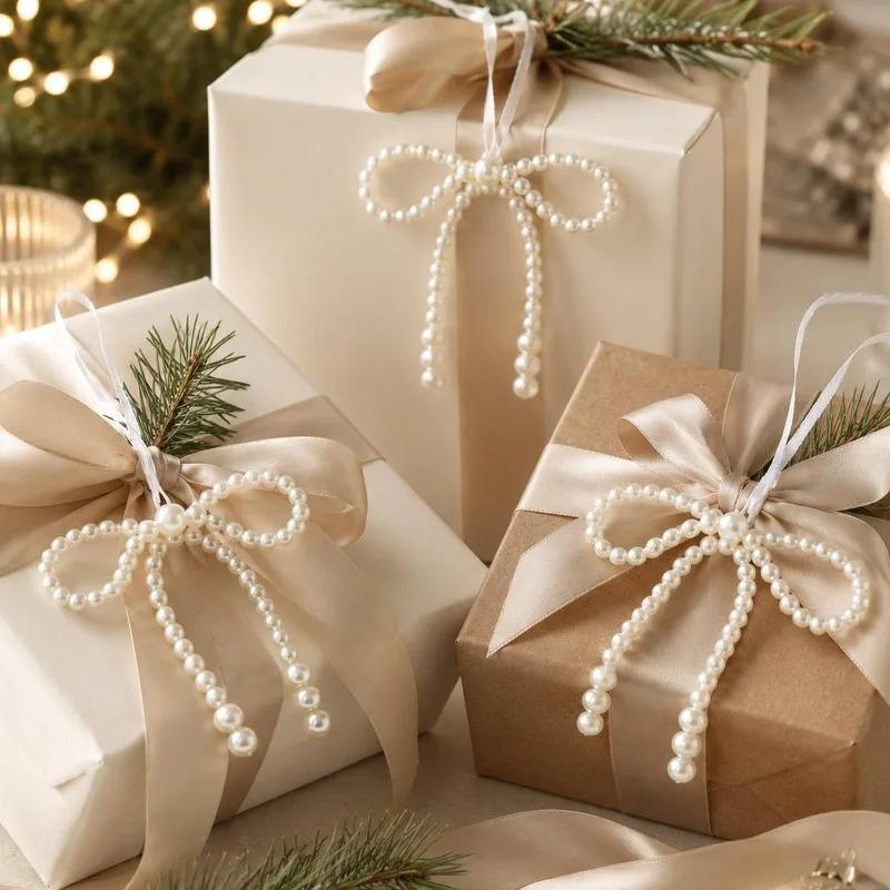 1/20Pcs Imitation Pearl Bowknot Hanging Pendant Xmas Party Garland Home Decoration Christmas Bowknot Tree Topper Decoration