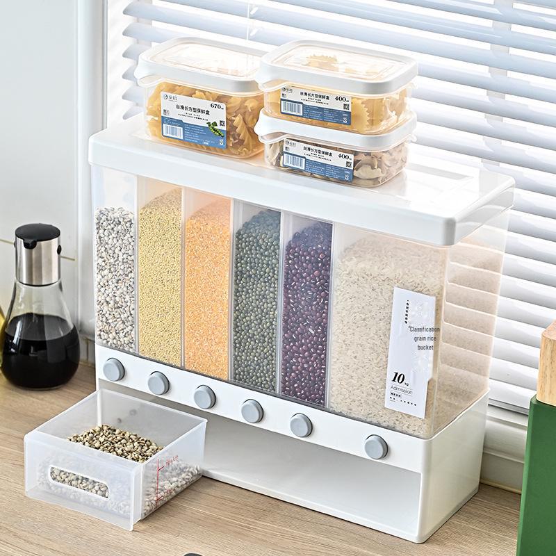 Japanese Style Wall-Mounted Rice Storage Box - Moisture-Proof, Pull-Out, Large Capacity, Multi-Grid Container