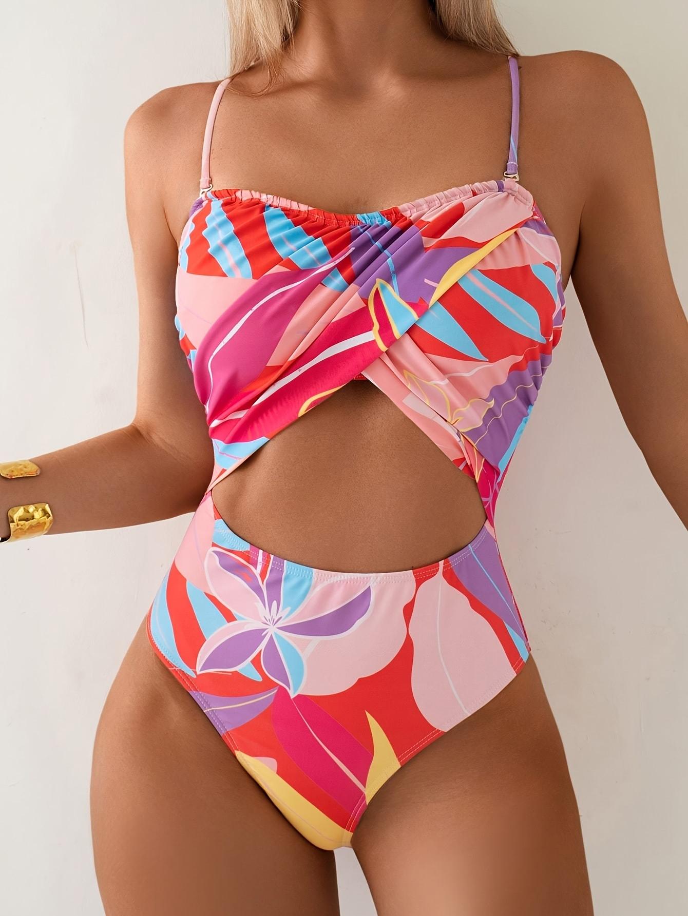 

Sexy Cross Pleated Hollow Out Waist Bikini Swimsuit With Padded Cups For Beach S мерцание