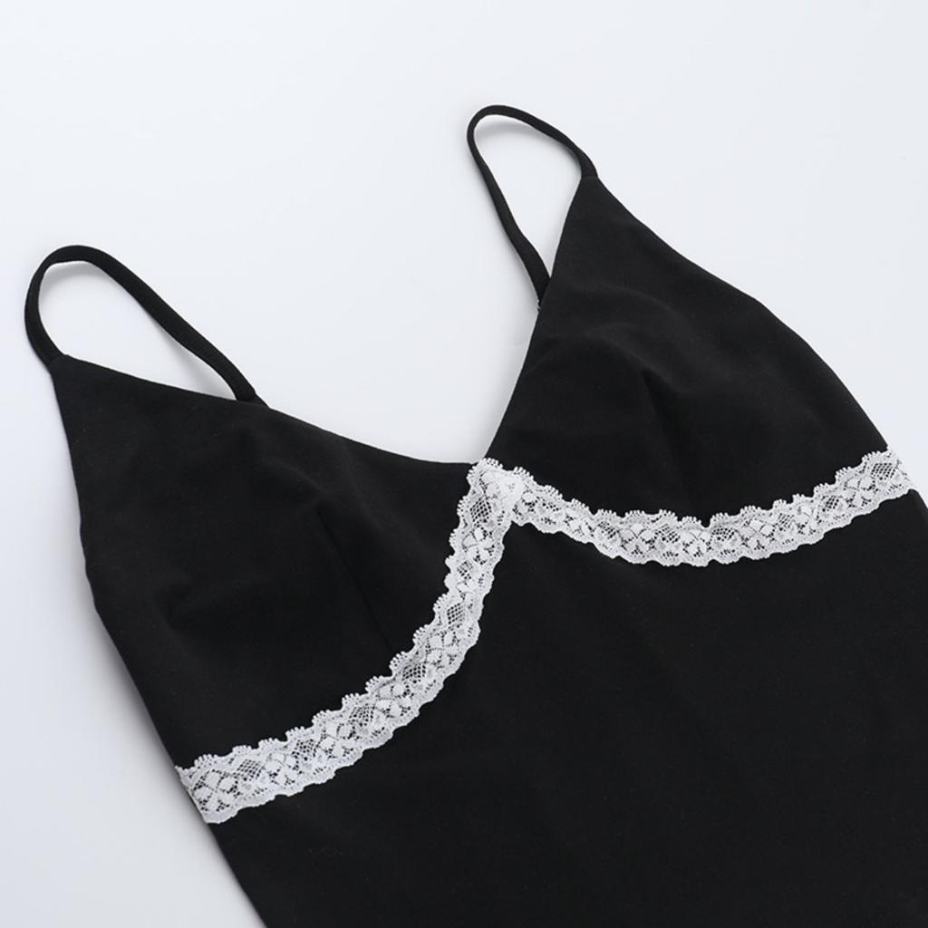 Summer New Women's Sexy V-neck Cami Top Color-block Lace Patchwork Striped Inner Tank Top for European American Y2K Girls