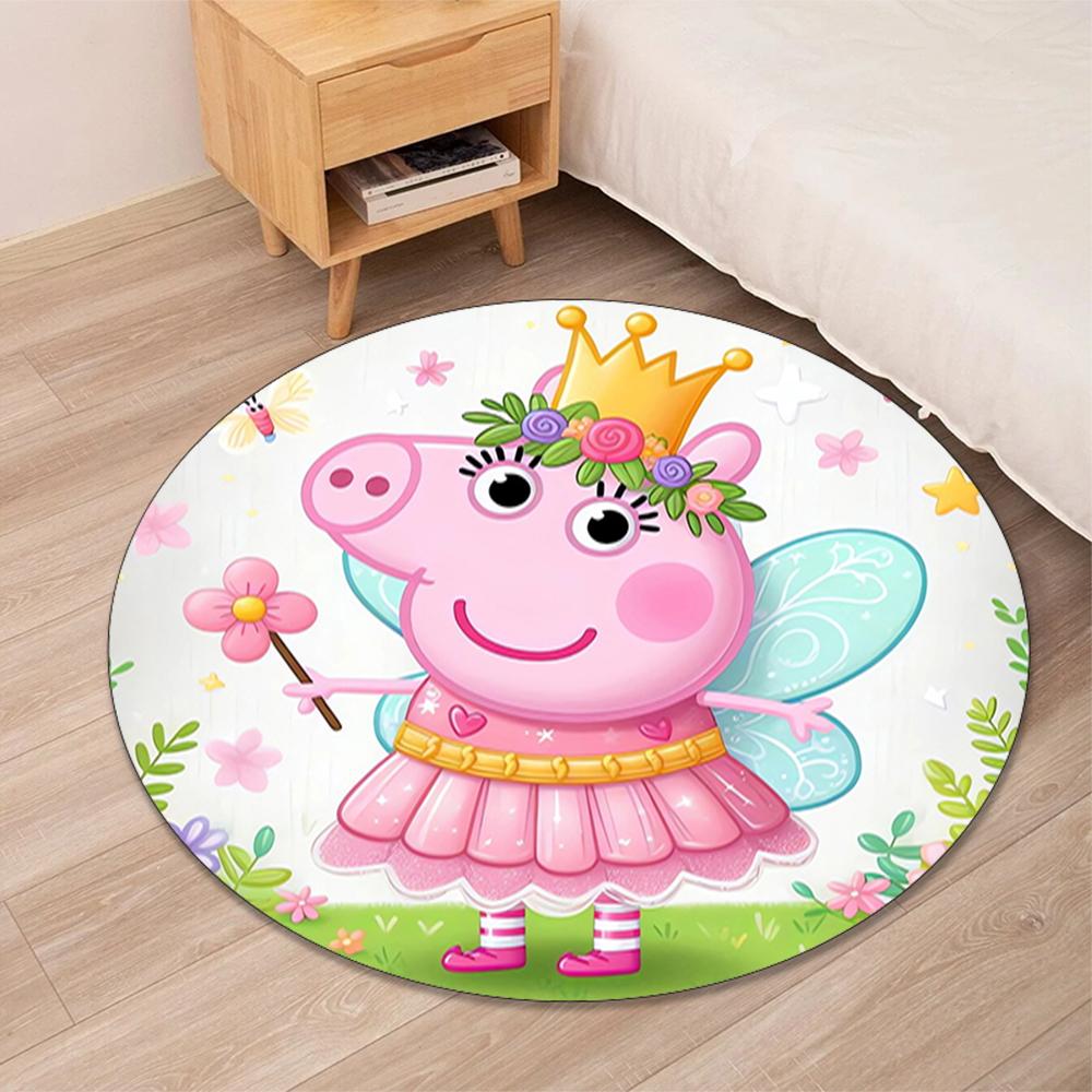 Peppa Pig Printed Round Rug Carpet Chair Rug Area Rug Entryway Doormats,for Office Chair Living Room Bedroom Kitchen Room.