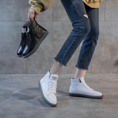 Bottines Chaussures pour Femmes Cuir Chaussures Blanches Bottes Martin Plates