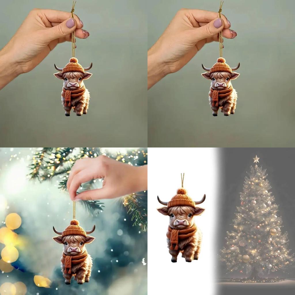 Adorable Cartoon Cow Acrylic Car Pendant Charming Holiday Tree Decoration Home Decor