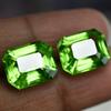 CERTIFIED 16.12 Ct Natural Peridot Emerald Cut Loose Gemstone PAIR For Jewelry