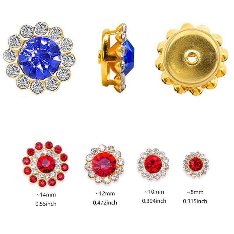 Størrelse Dobbelt Lag Blomst Blandet 100 stk Fargerik Solsikke Skive Bor Spenne Krystall Håndsøm Bor DIY Smykketilbehør Rhinestone Sy på Perler