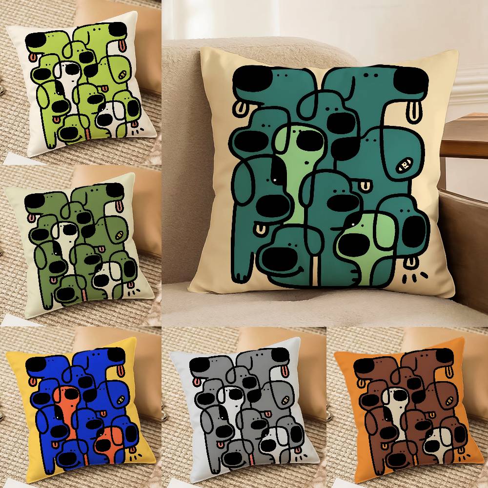 Abstract Funny Creative Dog Cartoon Pillow Case Comfort Sofa Bed Silky Elegant Invisible Zipper Decorative Cushion Cover
