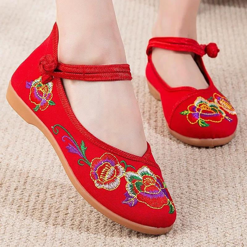 women cute sweet round toe black floral high quality canvas embroidery flat shoes lady classic black dance shoes ab667