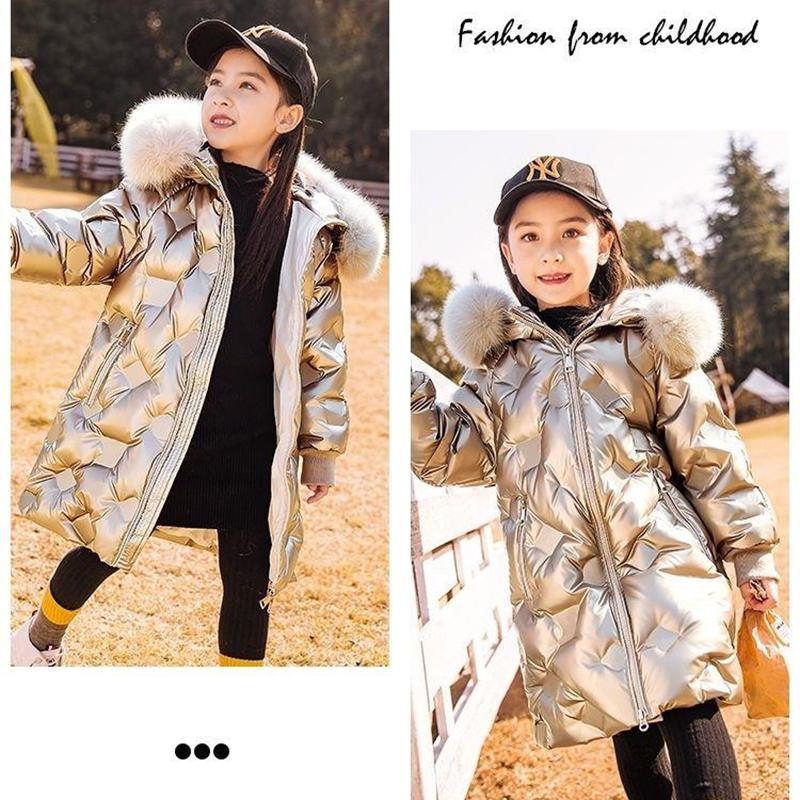 5-14 Years Teenagers Girls Winter Jacket Big Fur Collar Long Style Cold Proof Hooded Coat for Kids Thick Keep Warm Clothes