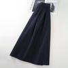 Women's High-Waist Dark Blue Denim Pleated Midi Skirt, 2025 New A-Line Slimming Design