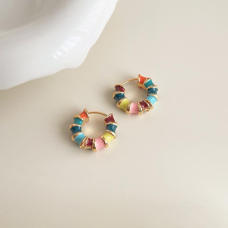 Dripping Enamel Flower Series Real 925 Silver Gold Plant Stud Earrings For Women Small Niche Accessories