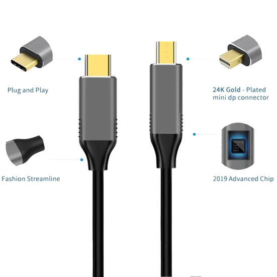 Conversor adaptador de cabo USB Type C para Mini DisplayPort DP 4K 6FT para MacBook