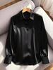 Autumn 2025 European & American Satin V-Neck Long-Sleeve Blouse - Women's Fashion