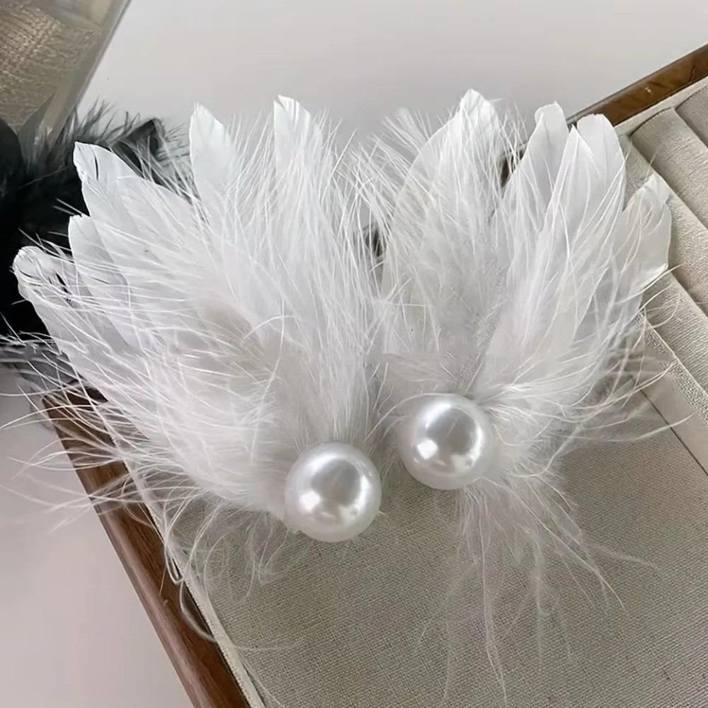 Ballet Style Feather Hair Clips Feather Side Hair Clips Gift Faux Pearl Hair Clips