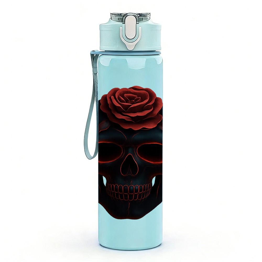 1PC Dark Sugar Skull Halloween Print 750ml Color Plastic Sports Water Bottle Leakproof Flip Straw Lid Suitable for Sports Office Home Use