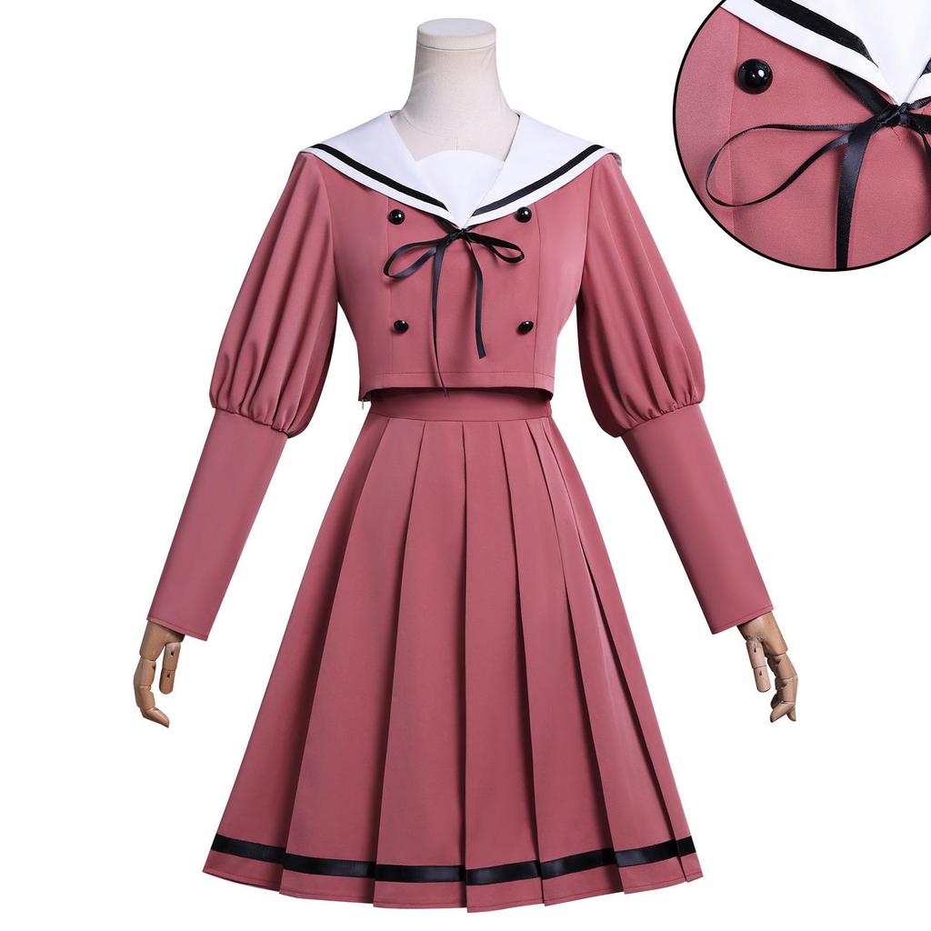 Conjunto de uniforme cosplay fresco de flor de cuello marinero rosa ahumado, falda plisada de manga abullonada, disfraz escolar para chicas de anime, disfraz de cosplay para fiesta de Halloween