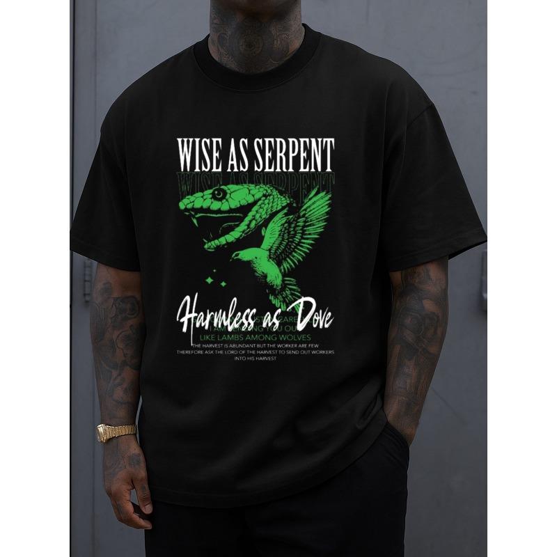 

European sizes Men S Round Neck T-Shirt Featuring a Wise Serpent Dove Design, Perfect for Gifts. This Black Fitness Top Is Suitable for All Seasons S чёрный