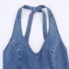 Abito Estivo Midi in Denim con Scollo a V e Nodo, Senza Maniche, per Donna