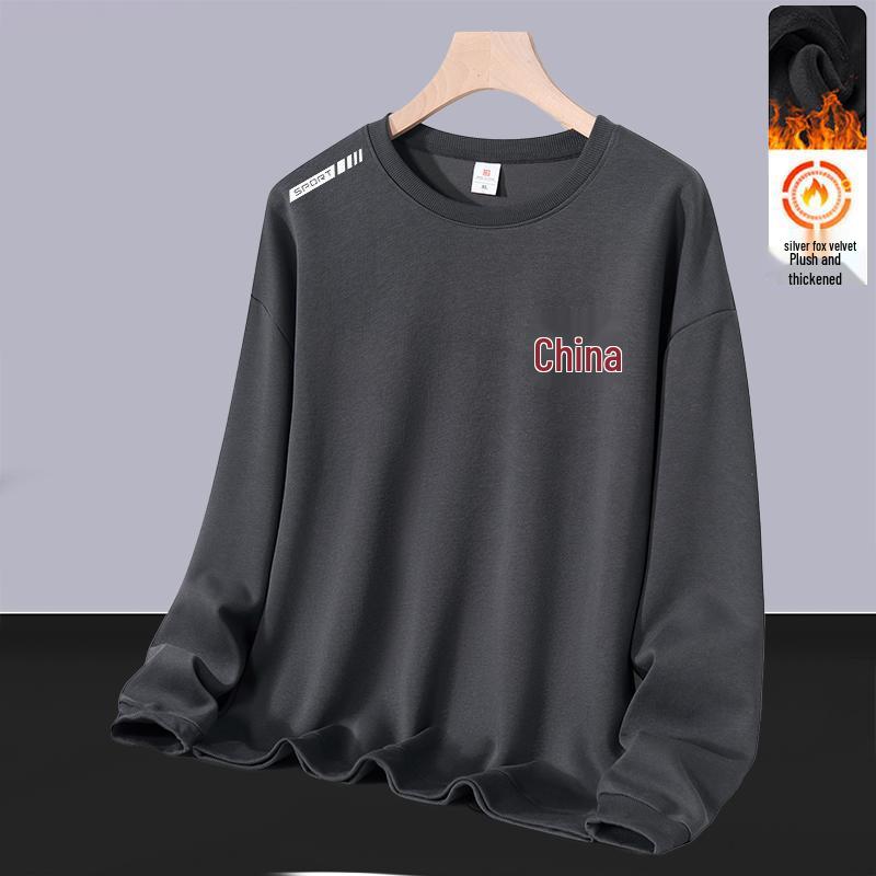 Men's Autumn/Winter Thickened Plus Size Velvet Hoodie - Versatile Round Neck Long Sleeve Pullover