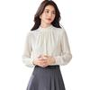 Elegant French Style Beige Chiffon Blouse Women Loose Fit Long Sleeve Shirt With Flattering Cut
