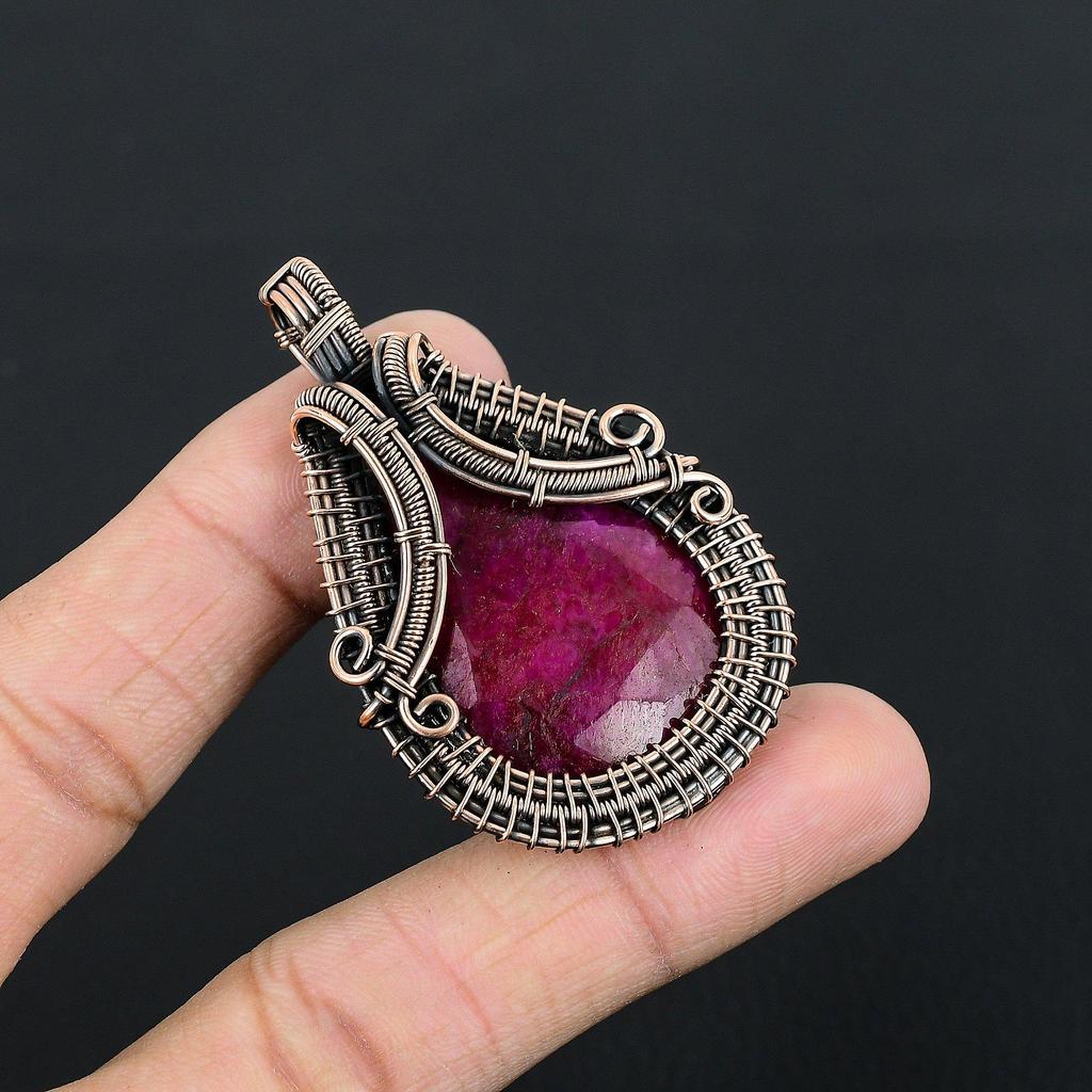 Ruby Pendant Gemstone Jewelry, 999 Copper Wire Wrapped Handmade Pendant, Latest Design Jewelry