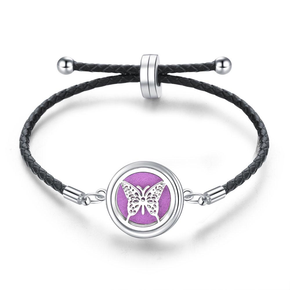 Women's Adjustable Braided Leather Aroma Diffuser Tree of Life Bracelet
