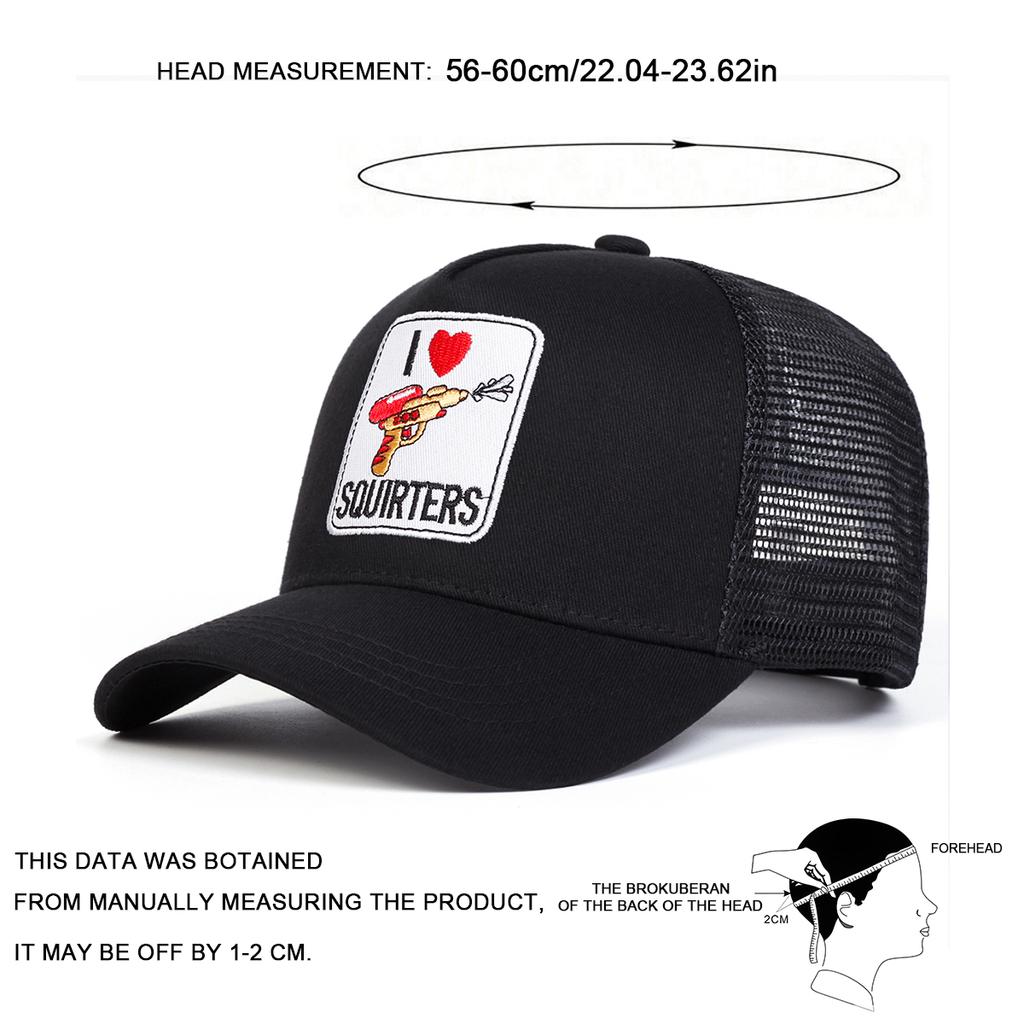 Unisex SQUIRTERS Embroidery Adjustable Hip Hop Baseball Hat Mesh Breathable Caps Spring Summer Outdoor Leisure Hats Travel Accessories for Women Men