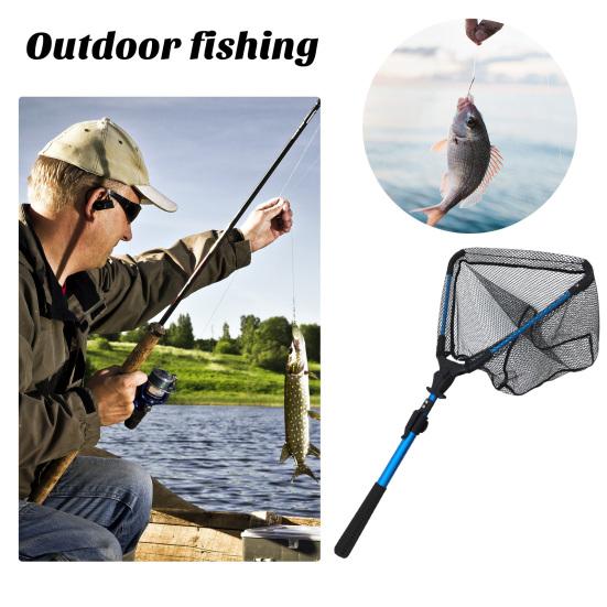 Folding Fishing Net Anti-slip Telescopic Aluminum Handle Fine Mesh Professional Angling Triangle Retractable Fish Landing Net Catcher Fishing Supplies