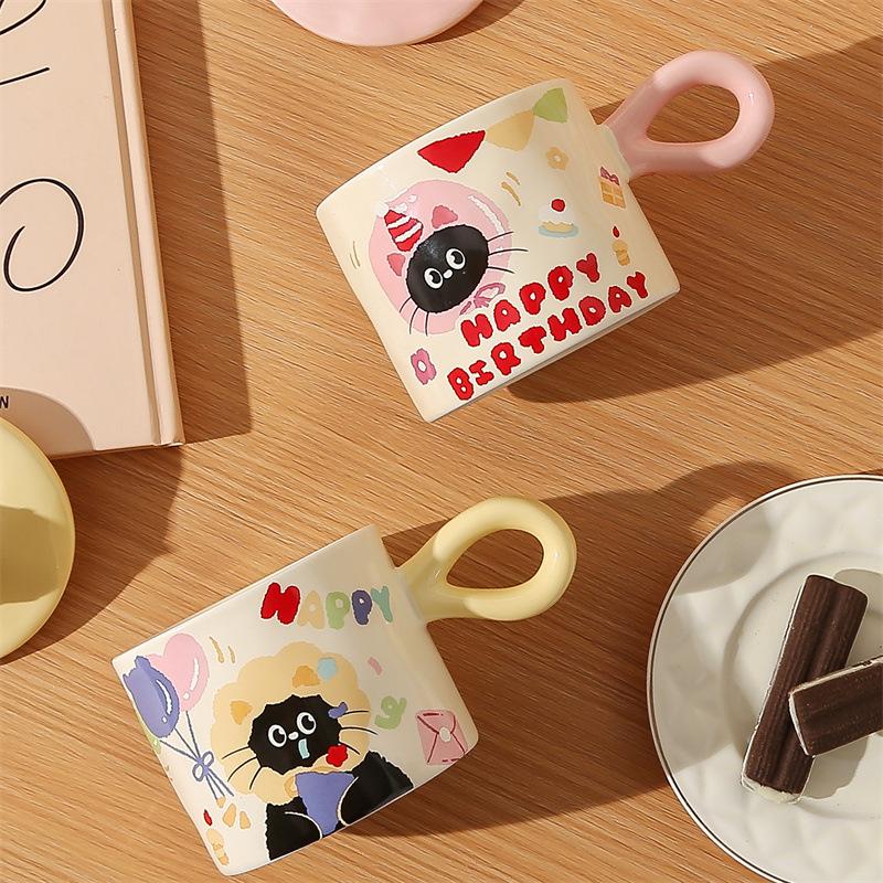 Cute Naughty Cat Ceramic Mug with Lid Birthday Gift Coffee Water Cup Souvenir Breakfast Milk Cup