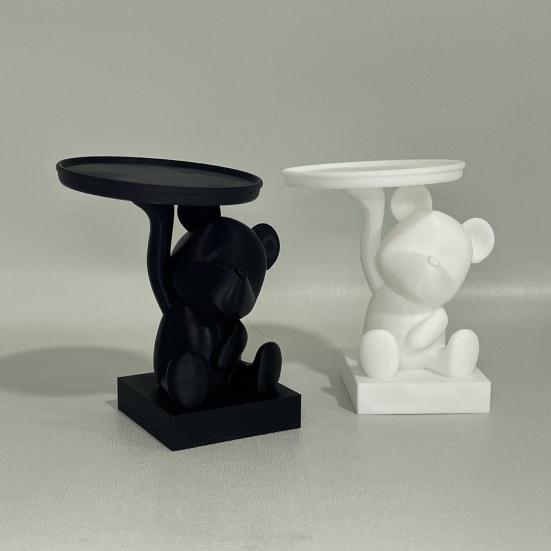 Bear Serving Tray Key Holder Decorative Bear Figurine with Dish Candy Lipsticks Earrings Jewelry Storage Display Stand Table Desk Organizer