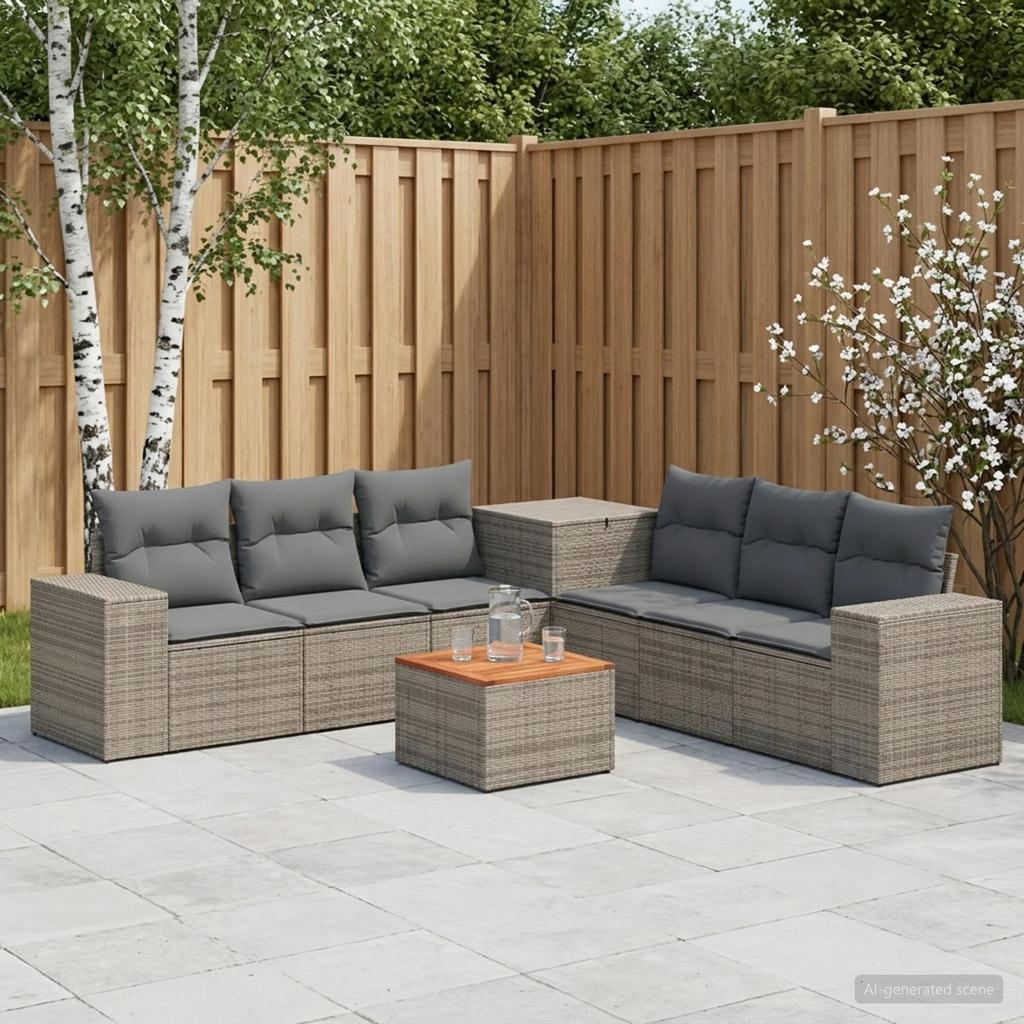 Sofa Set 8 Pieces Gray and Dark Gray Poly Rattan and Steel