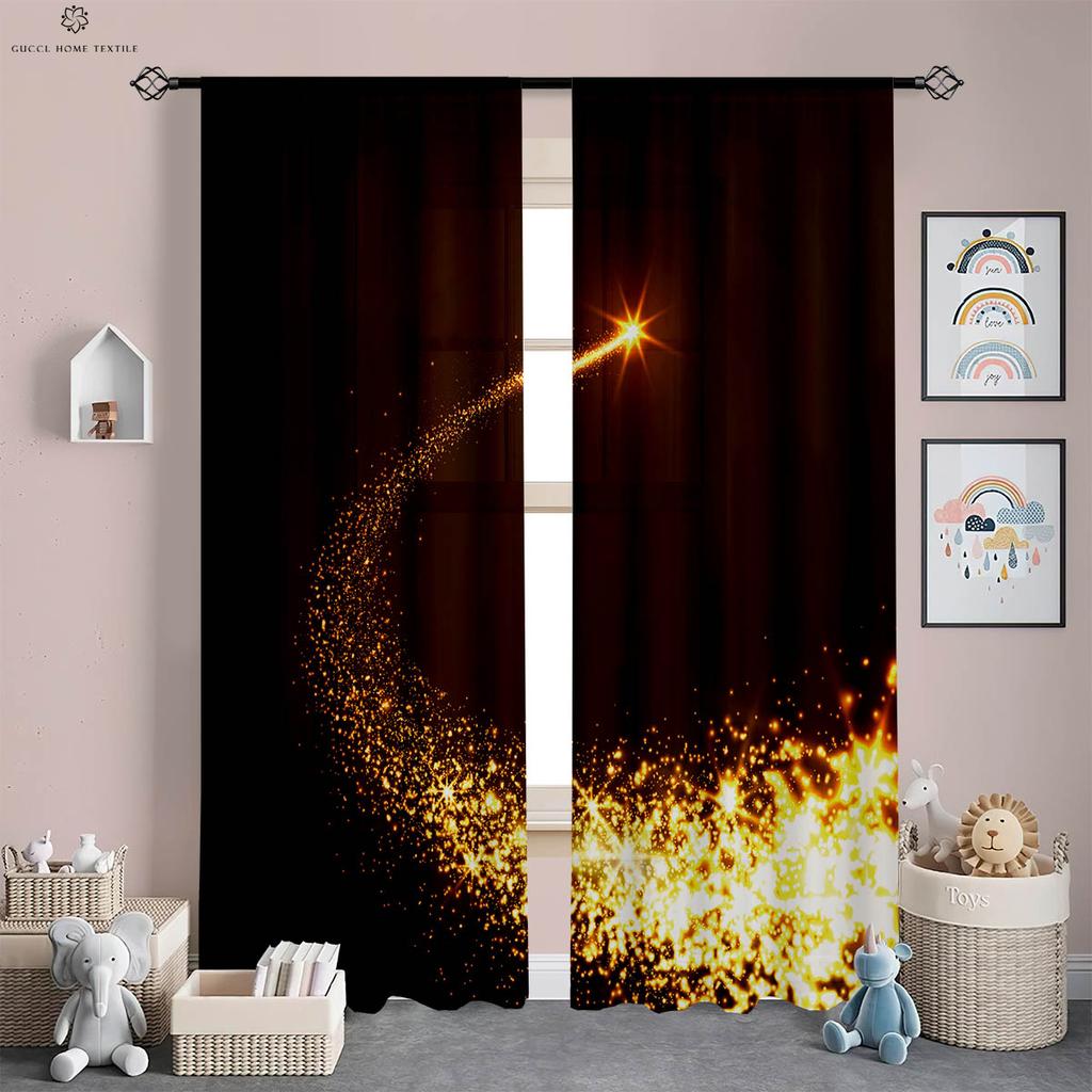 Watercolor Rainbow Stripe Printed Curtains, Polyester Fiber, Bedroom, Living Room, Study Room, Decorative, 2 Pieces