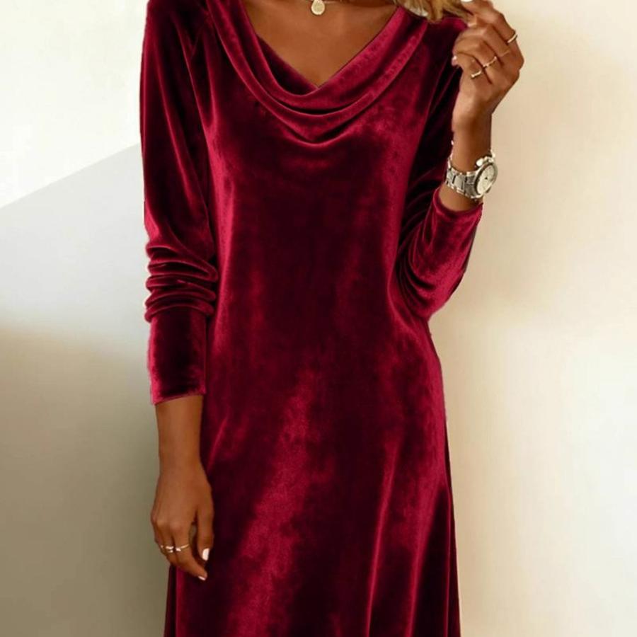 Damenmode Herbst Winter Neuer Stil Einfarbiger Mantel Breiter Revers Langarm Sexy Samtkleid