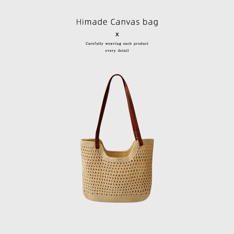 

Himade Artistic Idyllic Style Woven Tote Bag Women s Spring and Summer Large Capacity Beach Holiday Day Shoulder Bag Beige trumpet