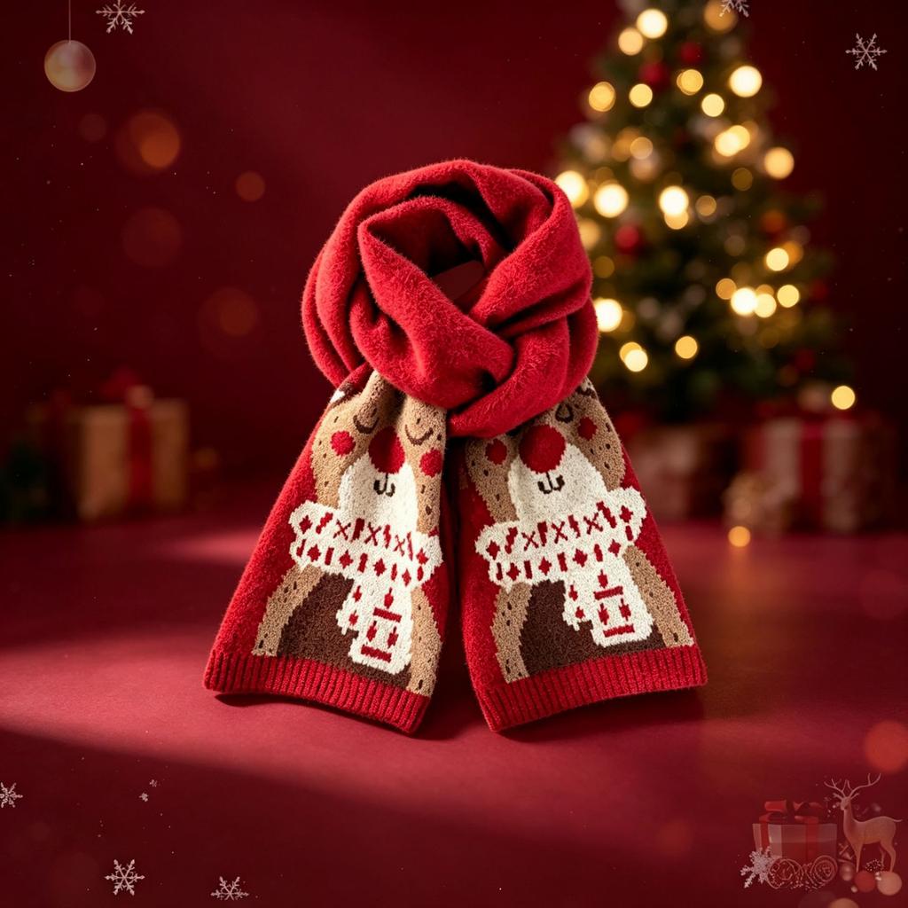 New wool embroidery autumn and winter knitting loose big head scarf to keep warm and thicken fashion scarf Christmas atmosphere