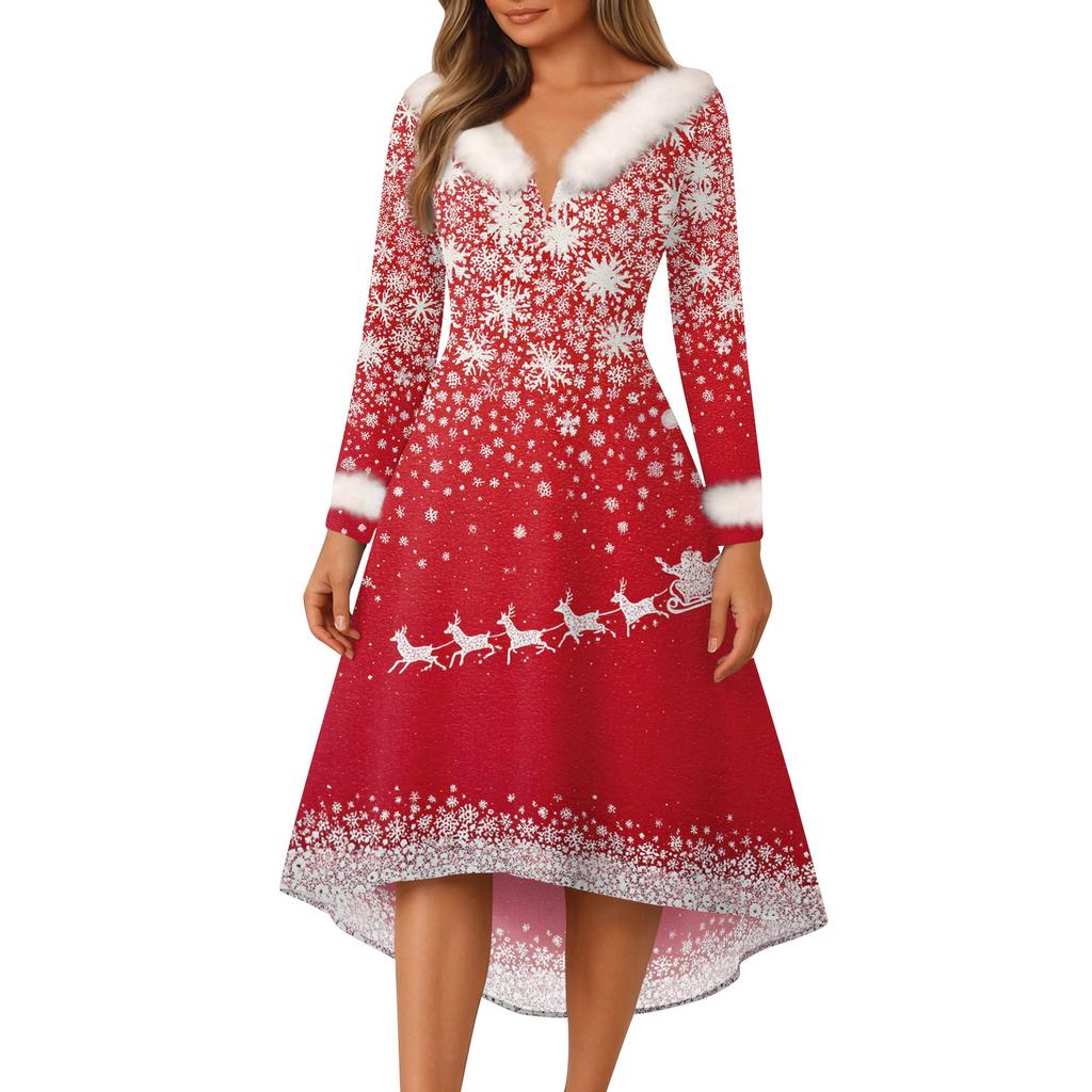 Christmas Party Printed Dresses For Women Vintage Christmas Midi Dress Casual Dresses Cocktail Dress Party Festive Dresses