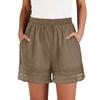 Modische Damen-Freizeit-Baumwoll-Leinen-Shorts in Farbe mit Spitzenakzenten