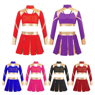 Zweiteiliges Cheerleading-Tanz-Outfit für Mädchen, für die Schule, Bühnenshow, Cheerleading-Team-Uniform-Set, Maskerade, Karneval, Rave-Anzug