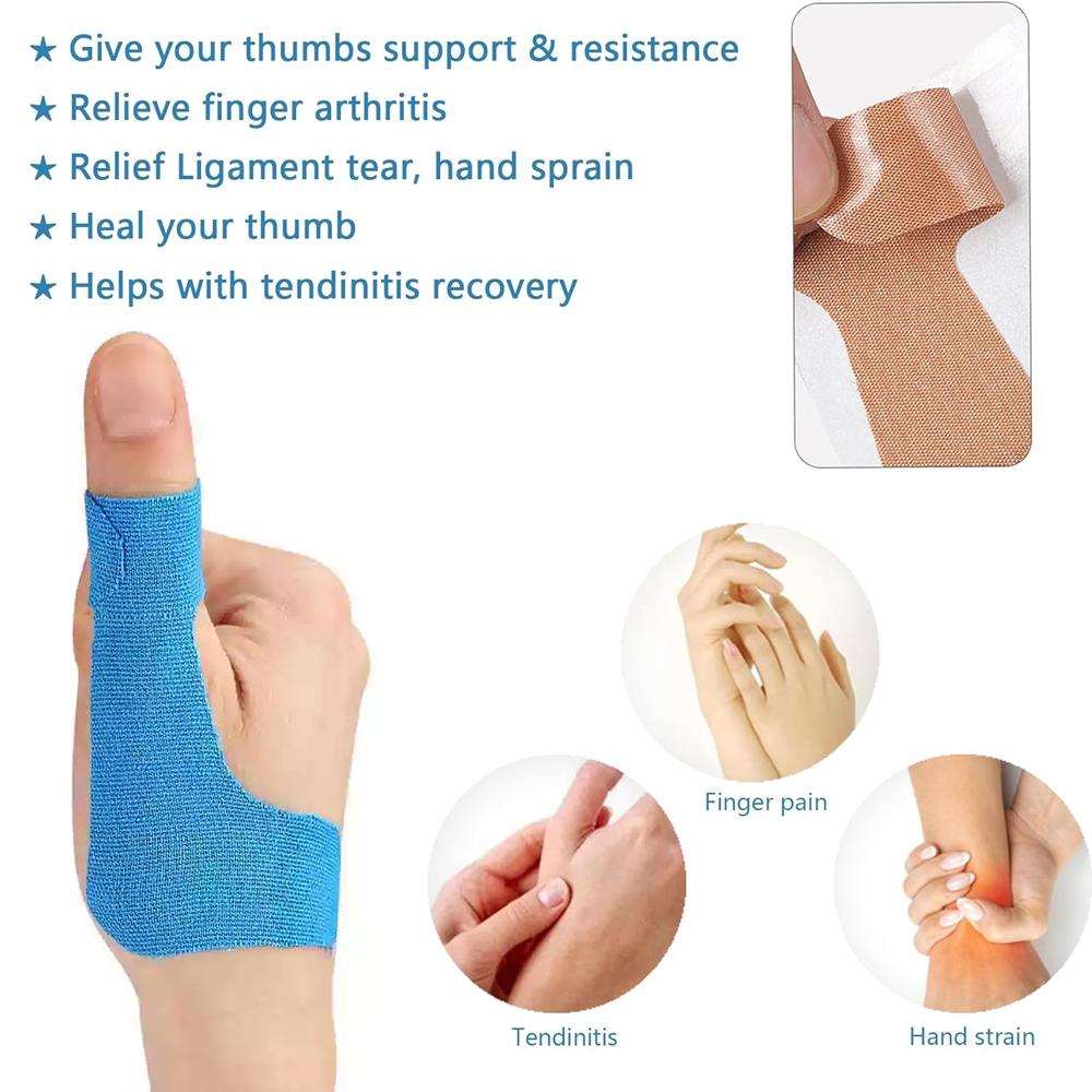 10 PCS Precut Thumb Support Tape - Self-Adhesive - Breathable & Waterproof Thumb Brace for Sports,Housework (Beige/Black/Blue)