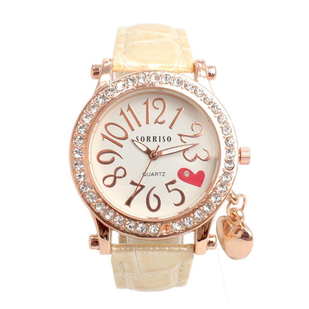 Authentic SORRISO Heart Dial with Rhinestone Bezel Heart Charm Watch SRF15 Women s Watch BEI