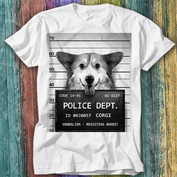 

Corgi Dog Pet Mugshot Funny Parody Joke Animal Crown Queen T Shirt Top Tee 209 M