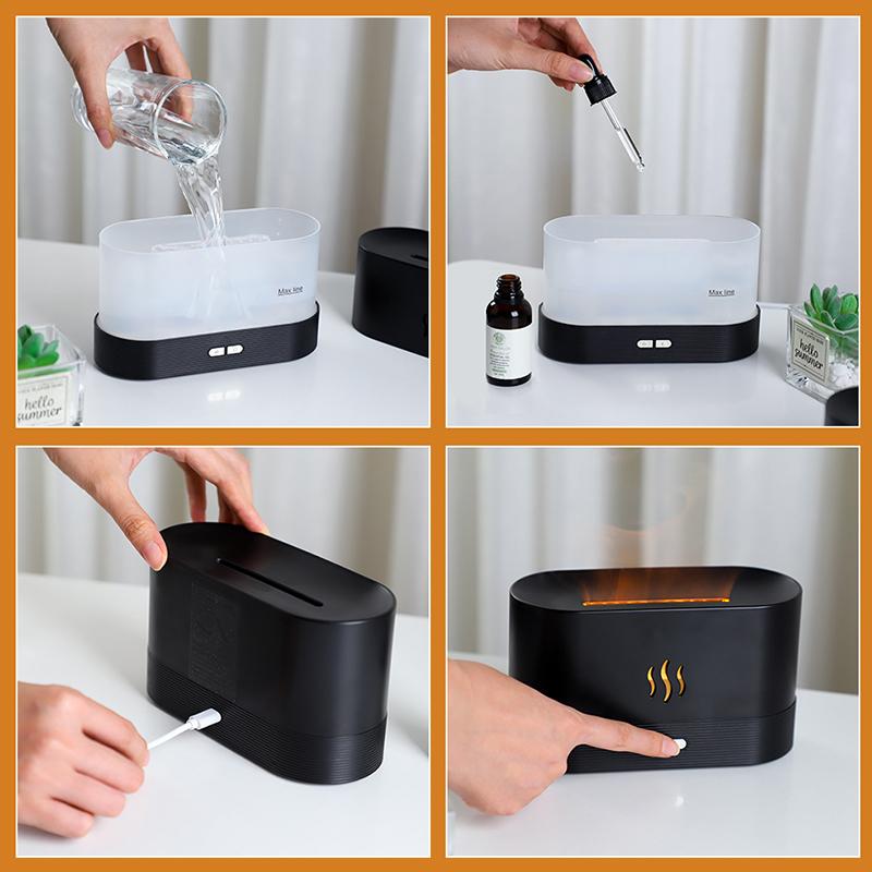 Flame Diffuser Humidifier 2 Modes Brightness Aroma Humidifier with Fire Flame Effect for Home,Office,Spa,Gym