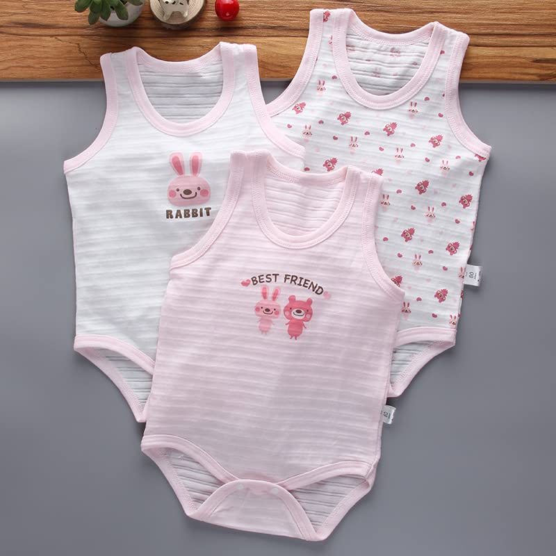 Baby Koi Baby Clothes Camisole Girls Set Romper Underwear Material Coverall Pink Set 4 Rabbit Pattern 100cm Three-Piece All-Year