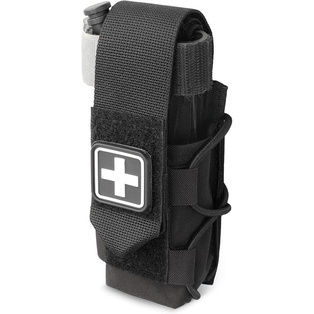 MOLLE Tourniquet Holder IFAK TQ Holder Tactical Medical Pouch Holster First Aid Kit Cross Patch/Bungee Cord with Tourniquet